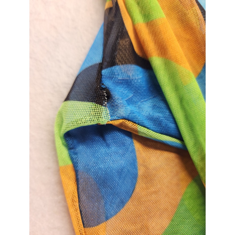 PrettyLittleThing Womens Blue Green Orange Abstract Mesh Long Sleeve Bodysuit - Picture 4 of 9